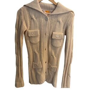 Tulle Size Small Beige Cable Knit Button Up Cardigan Wide Collar Vintage Look
